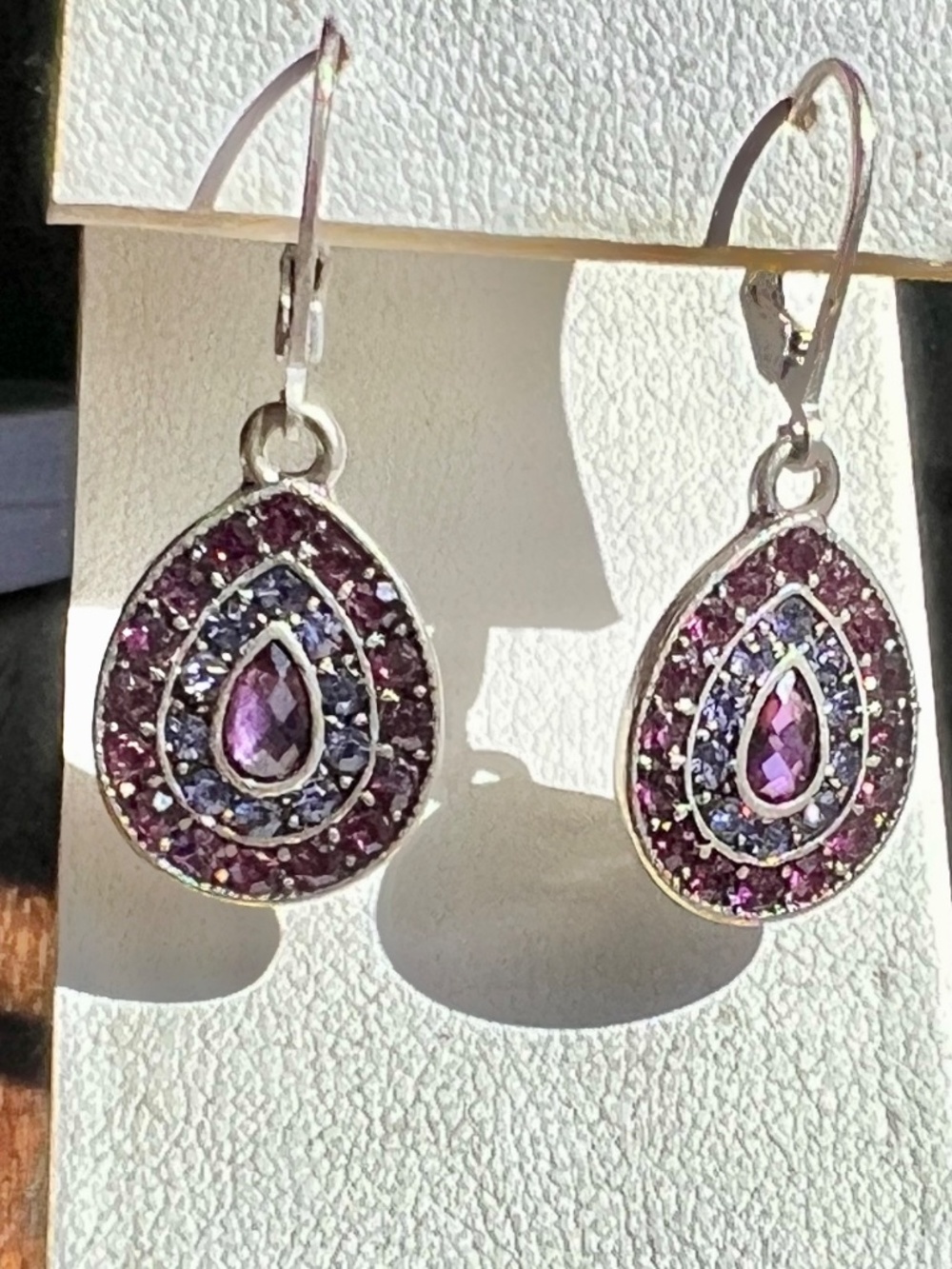 Purple Violet Crystal Drop Silver Earrings Teardrop Hanging Baked Beads New